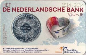 Nederland 5 euro 2014 Nederlandse bank BU in coincard