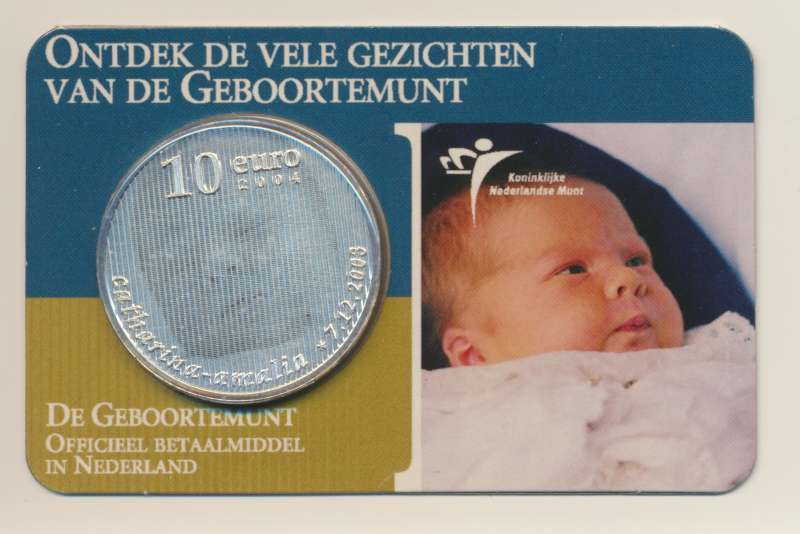 Nederland 10 Euro 2004 Geboortemunt Amalia in coincard