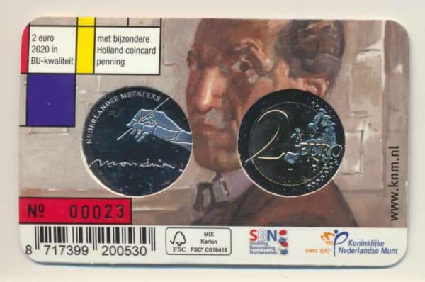 Nederland 2 Euro 2020 Holland coincard Piet Mondriaan met zilveren penning - صورة 2