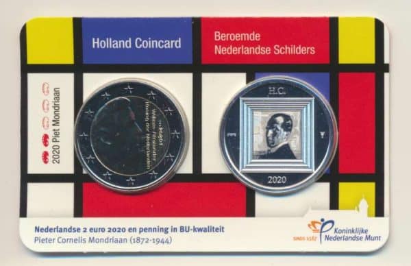Nederland 2 Euro 2020 Holland coincard Piet Mondriaan met zilveren penning