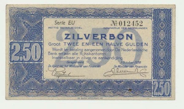 Nederland 2,5 Gulden 1938 Zilverbon