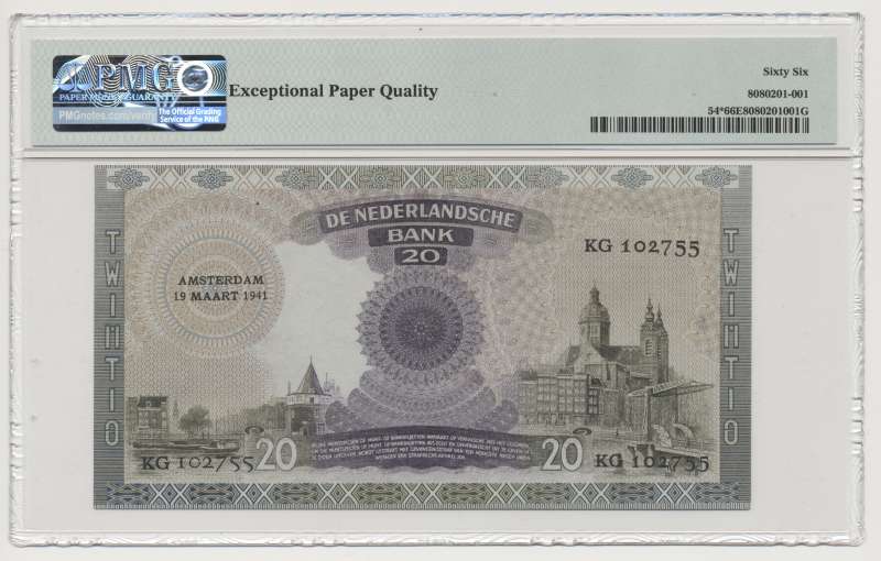 Nederland 20 Gulden 1939 Emma Replacement PMG66 - Afbeelding 2