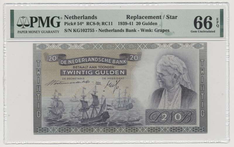 Nederland 20 Gulden 1939 Emma Replacement PMG66