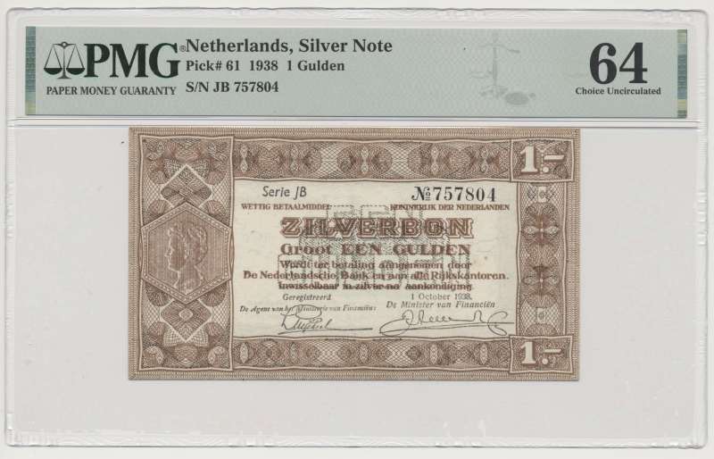Nederland 1 gulden 1938 zilverbon PMG64