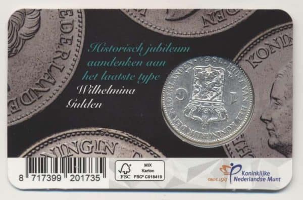 Nederland 100 jaar laatste type Wilhelmina-gulden 1931 in coincard - 图片 2