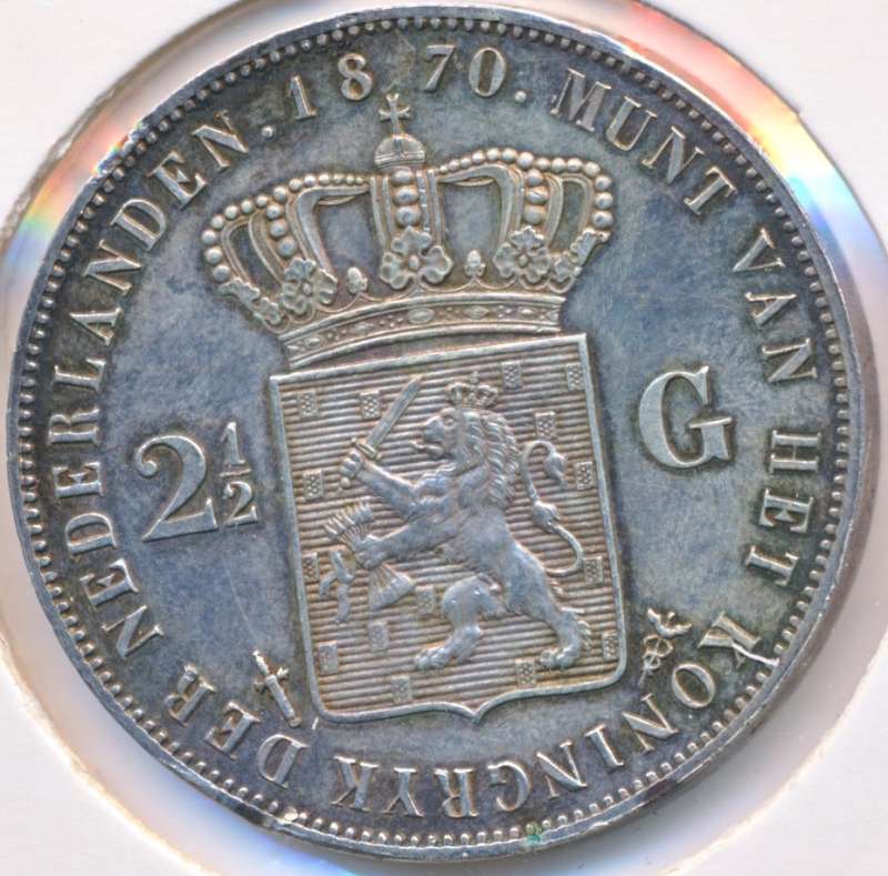 Nederland 2,5 gulden 1870 Willem 3 Prachtig+ - 图片 2