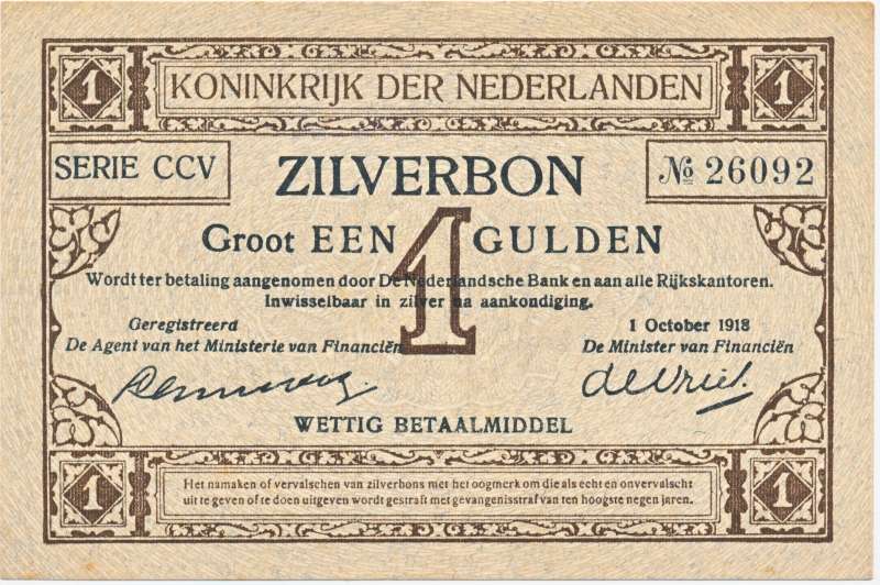 Nederland 1 Gulden 1918 Zilverbon