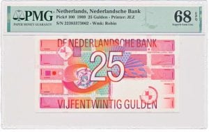 Nederland 25 Gulden 1989 Roodborstje PMG68 EPQ