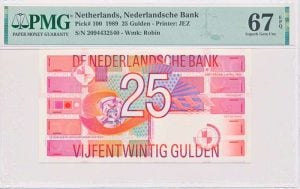 Nederland 25 Gulden 1989 Roodborstje PMG67 EPQ