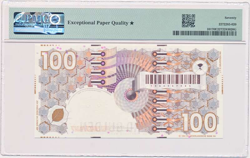 Nederland 100 gulden 1992 Steenuil PMG70 EPQ (Star) - Afbeelding 2