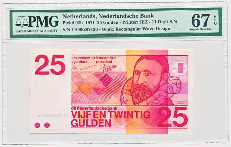 Nederland 25 Gulden 1971 Sweelinck 11 cijfers PMG67 EPQ