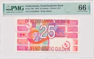 Nederland 25 Gulden 1989 Roodborstje PMG66EPQ