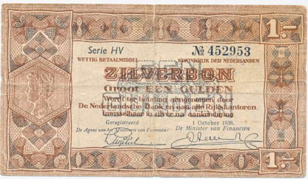 Nederland 1 Gulden 1938 Zilverbon met Duitse stempel op az - Bild 2