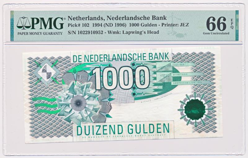 Nederland 1000 Gulden 1994 Kieviet PMG66 EPQ
