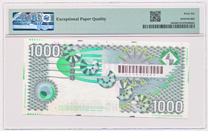 Nederland 1000 Gulden 1994 Kieviet PMG66 EPQ - Afbeelding 2