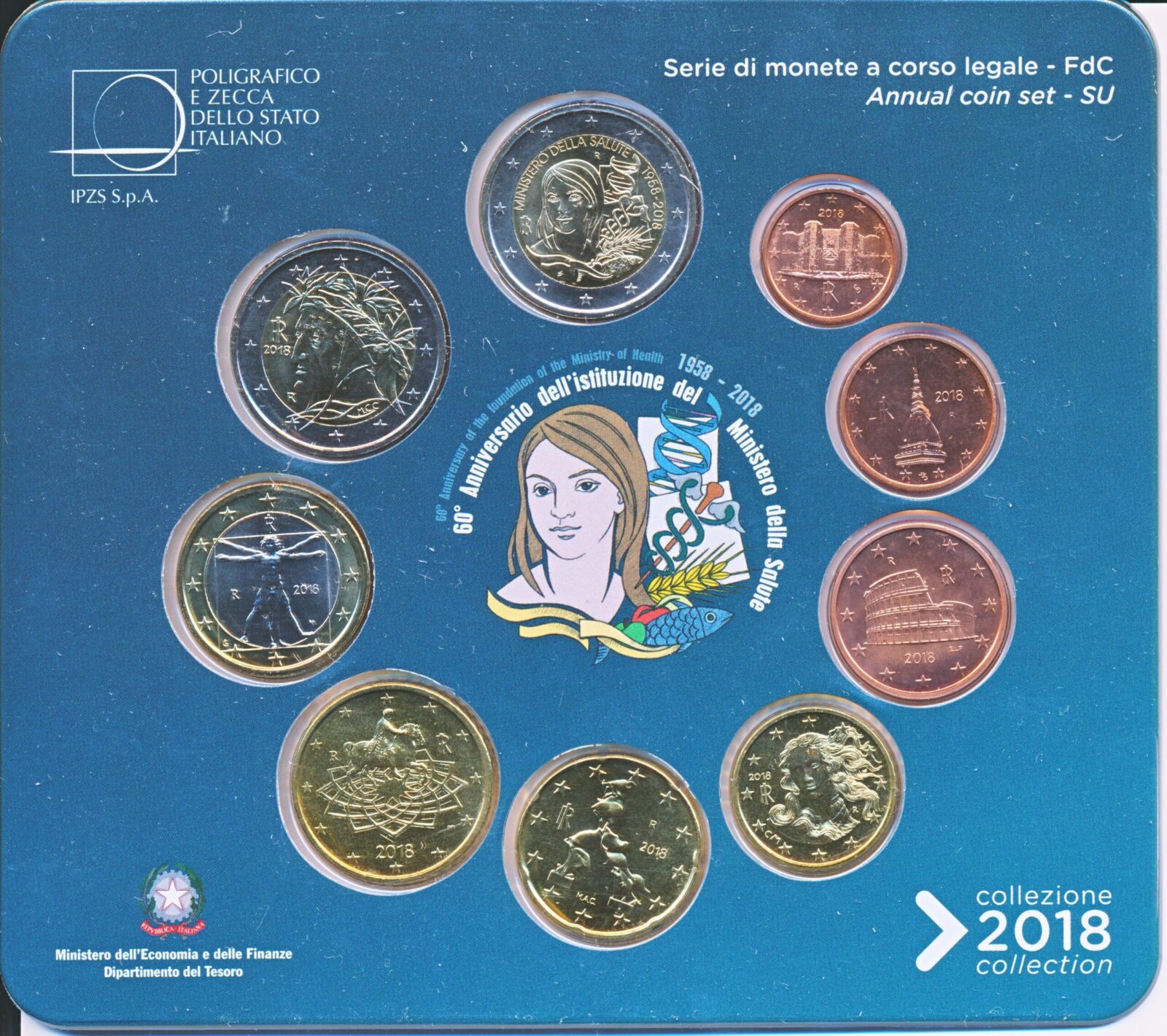 Italië BU set euro 2018 60 jaar ministerie van gezondheid - Afbeelding 3