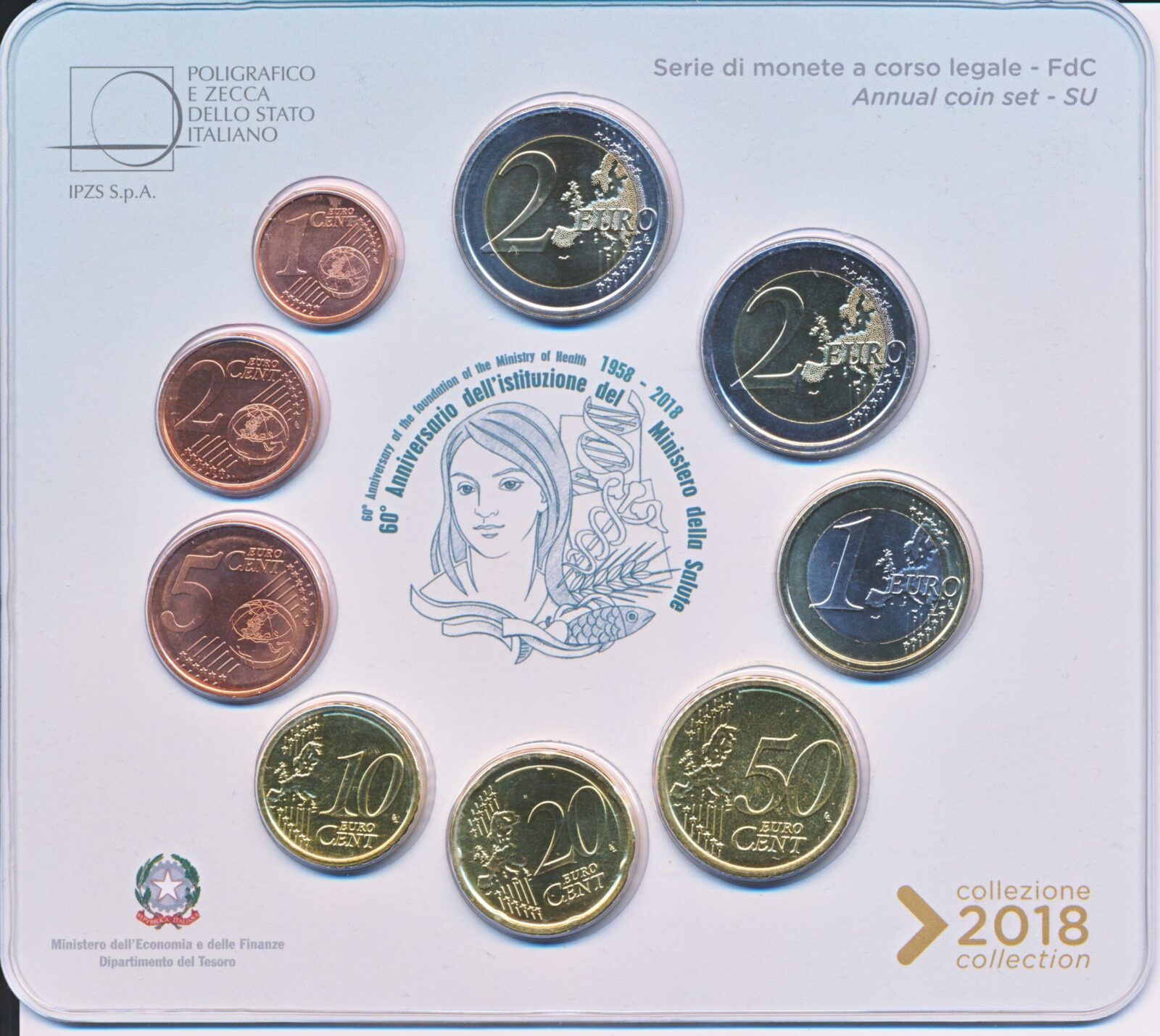 Italië BU set euro 2018 60 jaar ministerie van gezondheid - Afbeelding 2