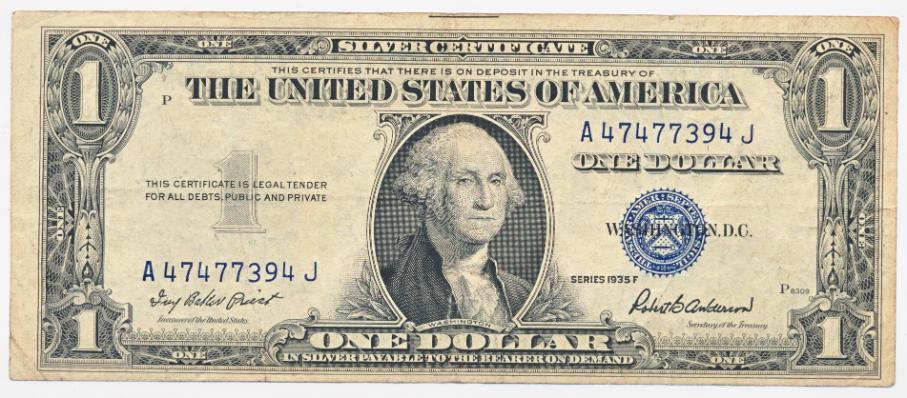 Amerika 1 dollar Silver Certificate 1935F