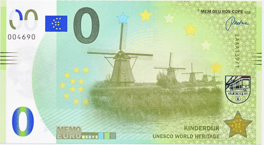 Nederland 0 Euro biljet Kinderdijk