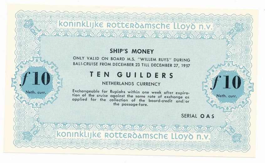 Koninklijke Rotterdamse Lloyd N.V. scheepsgeld 10 gulden 1957