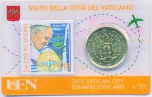 Vaticaan 50 Eurocent met Postzegel 2019 in Coincard Nr 27