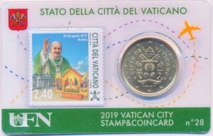 Vaticaan 50 Eurocent met Postzegel 2019 in Coincard Nr 28