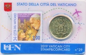Vaticaan 50 Eurocent met Postzegel 2019 in Coincard Nr 29