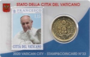 Vaticaan 50 Eurocent met Postzegel 2020 in Coincard Nr 33