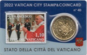 Vaticaan 50 Eurocent met Postzegel 2022 in Coincard Nr 40