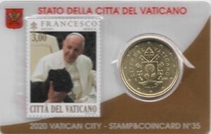 Vaticaan 50 Eurocent met Postzegel 2020 in Coincard Nr 35