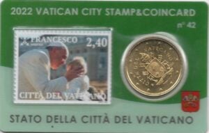 Vaticaan 50 Eurocent met Postzegel 2022 in Coincard Nr 42