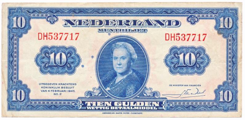 Nederland 10 Gulden 1943 Wilhelmina