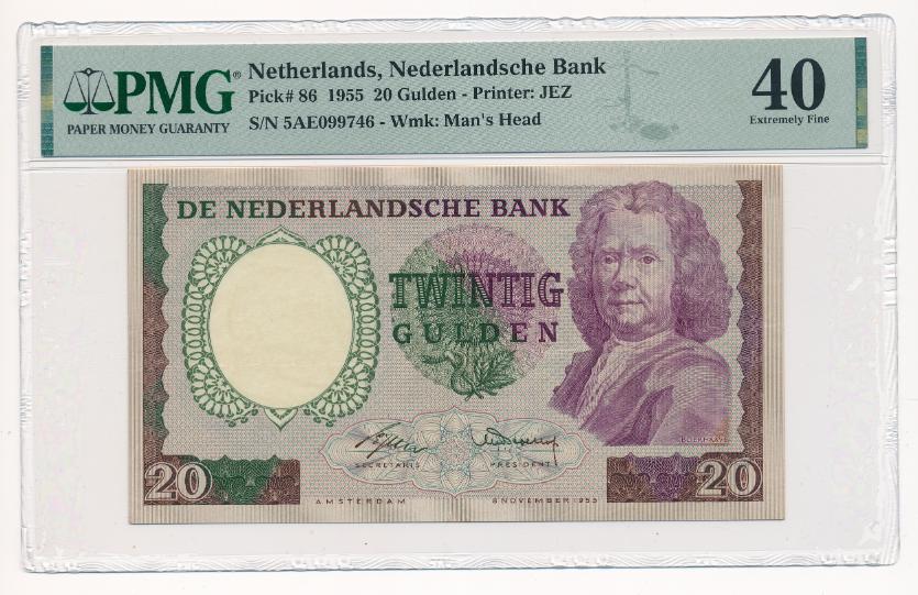 Nederland 20 Gulden 1955 Boerhaave PMG 40