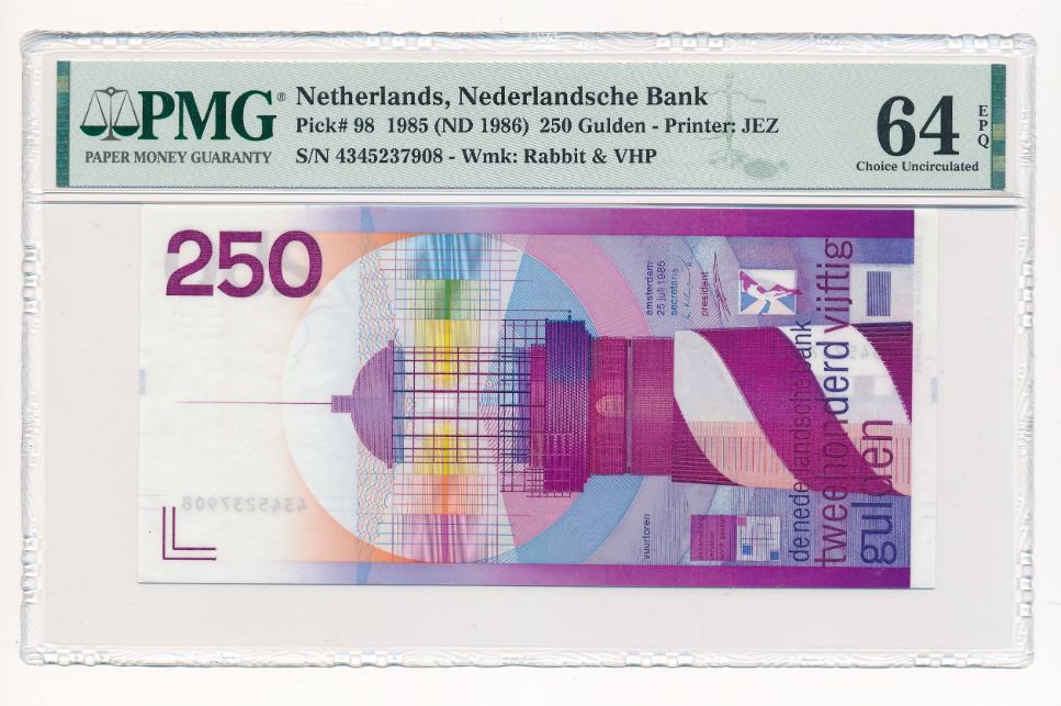 Nederland 250 Gulden 1985 Vuurtoren PMG 64 EPQ