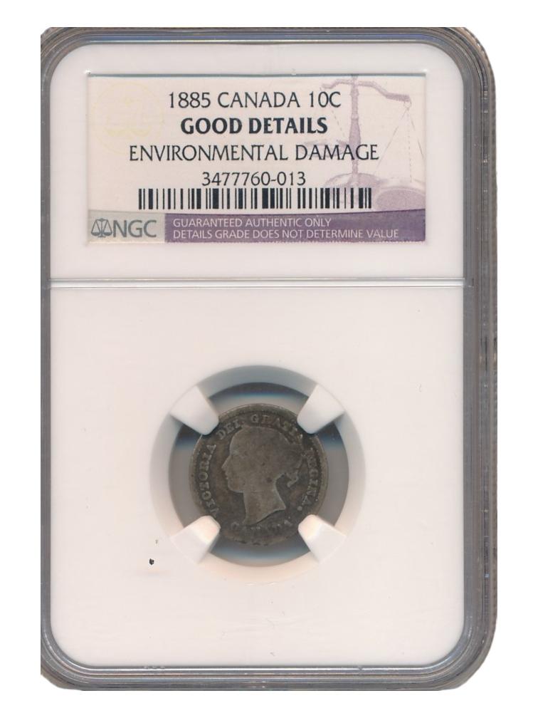 Canada 10 cents 1885 Good details in slab