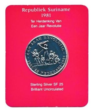 Suriname 25 gulden 1981 Een Jaar Revolutie zilver BU