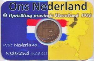 Ons Nederland 5 cent 1986 - oprichting provincie Flevoland in coincard