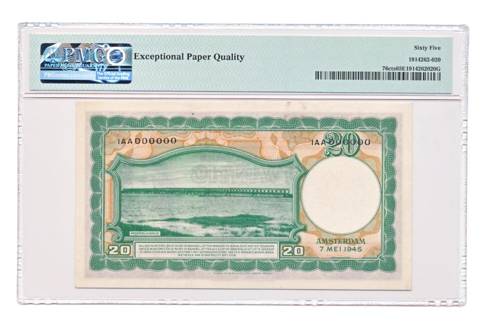 Nederland 20 Gulden 1945 Stadshouder Willem III (kleuren) Specimen PMG65 EPQ