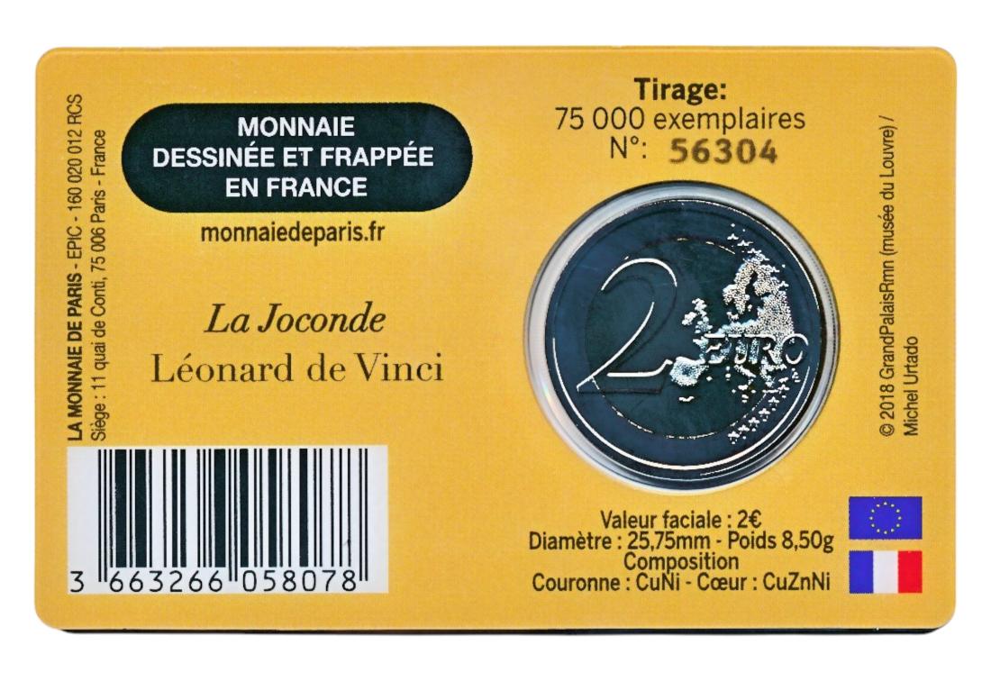 Frankrijk 2 Euro 2025 Louvre in coincard Leonardo da Vinci