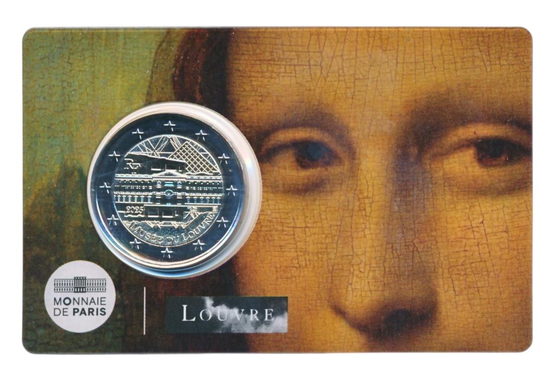 Frankrijk 2 Euro 2025 Louvre in coincard Leonardo da Vinci