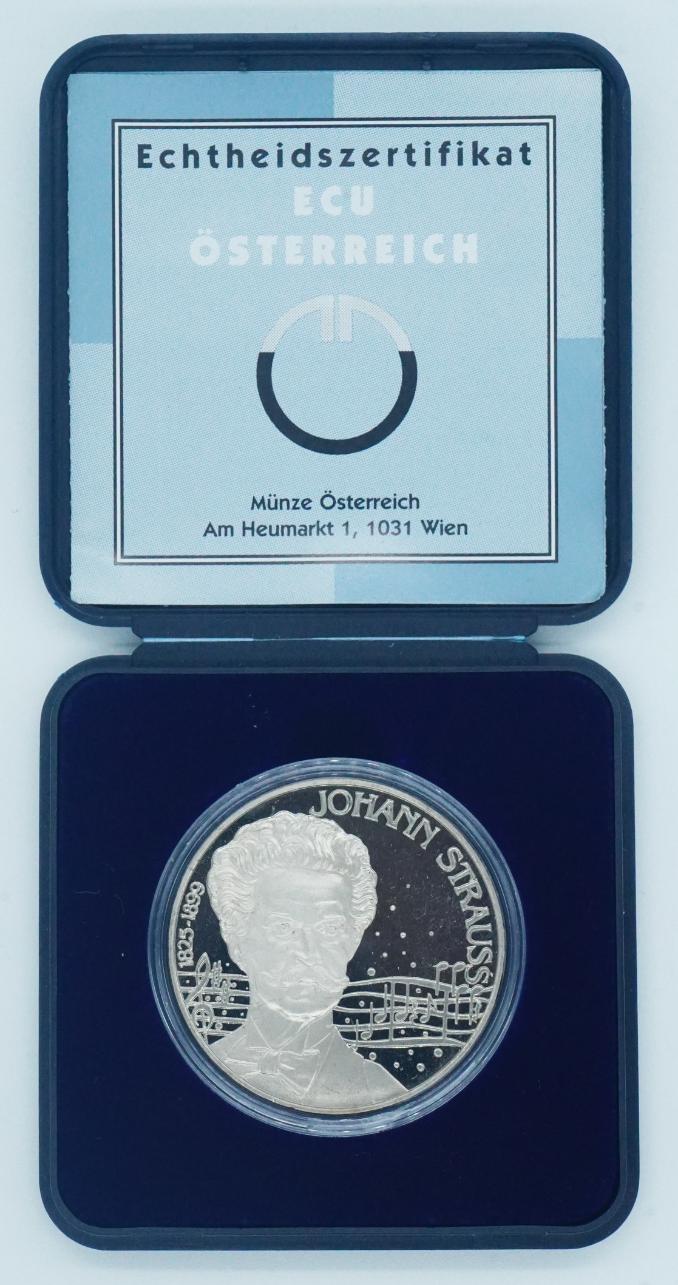 Oostenrijk 5 ECU 1995 Johann Strauss Proof in doosje