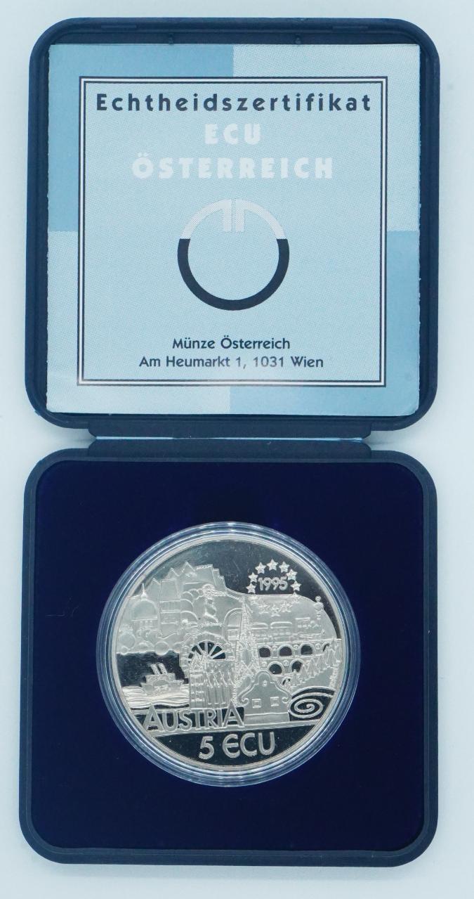 Oostenrijk 5 ECU 1995 Johann Strauss Proof in doosje