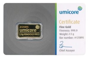 Goud baar 2,5 gram Umicore