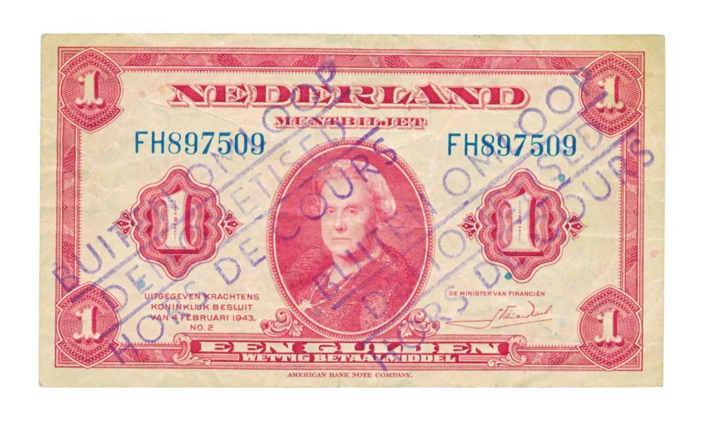 Nederland 1 Gulden 1943 Wilhelmina Buiten omloop gesteld