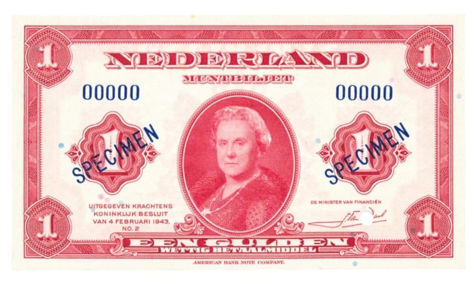 Nederland 1 Gulden 1943 Wilhelmina specimen