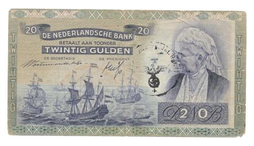 Nederland 20 Gulden 1941 Emma met Duitse stempel