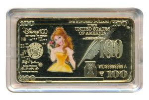 Disney 100 Dollars VS goudkleurige baar Assepoester
