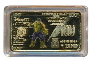 Disney 100 Dollars VS goudkleurige baar Hulk