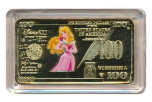 Disney 100 Dollars VS goudkleurige baar Doornroosje
