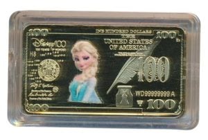 Disney 100 Dollars VS goudkleurige baar Elsa (Frozen)